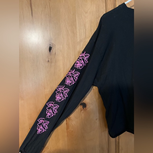 Cropped Neon Roses Long Sleeve T Shirt - Picture 2 of 8